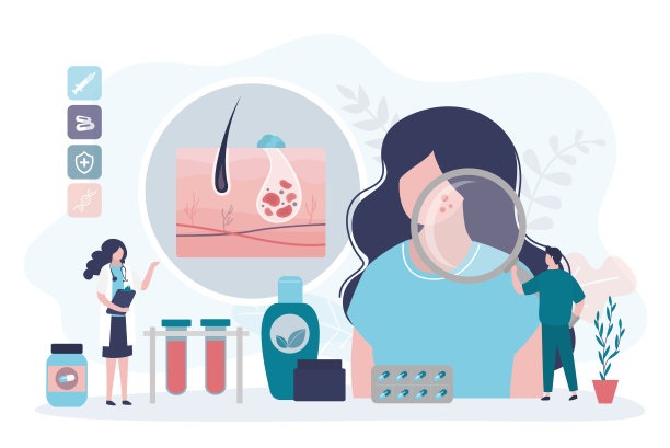 用放大镜检查病人皮肤的皮肤科医生。医生团队选择正确的治疗痤疮的妇女图片下载