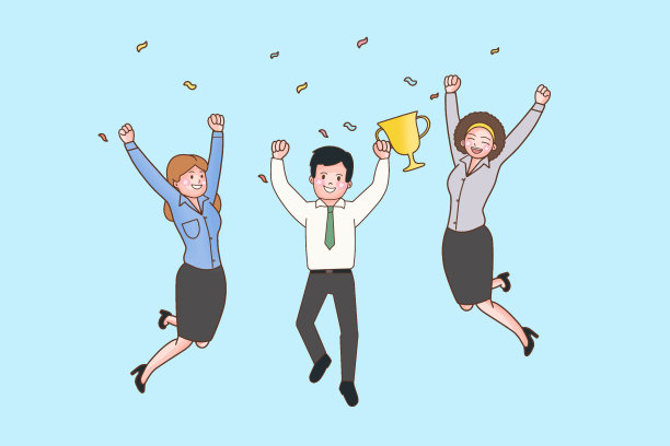 成功的商业人士团队，领导者持有奖杯，成功的成就和冠军图片下载