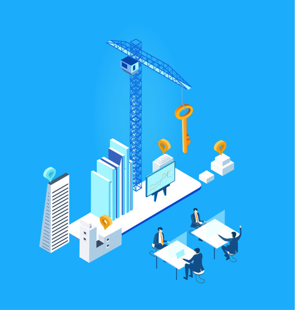 新的建筑项目。等距的商业环境。业务管理信息。等距工作空间，商务人员一起工作图片下载