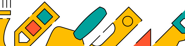 家居绘画相关横横幅或边框模板。平面填充直线矢量图孤立在白色上图片下载