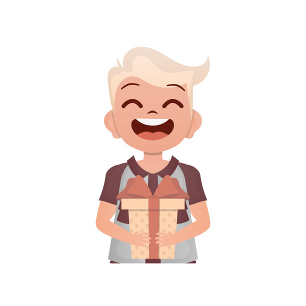 照片中，一个十几岁的小男孩齐腰深，手里拿着一个礼盒。生日、新年或假日主题。卡通风格,孤立。图片下载