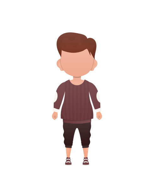 黑头发的小男孩，学龄前，穿着毛衣和短裤。孤立。矢量插图在卡通风格。图片下载