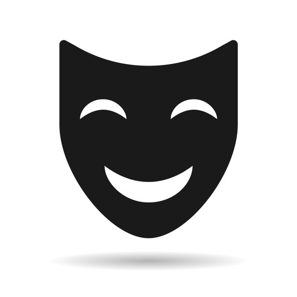 剧场面具图标阴影，情感演员喜剧和戏剧符号，节日标志矢量插图图片下载
