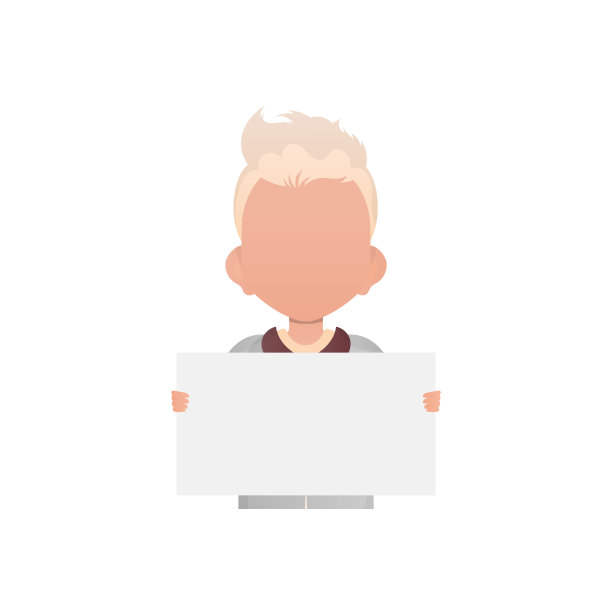 小男孩拿着一张海报。孤立。卡通风格。图片下载