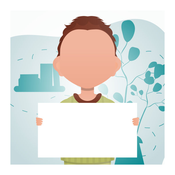一个小男孩拿着一张空白的海报。广告。卡通风格。图片下载