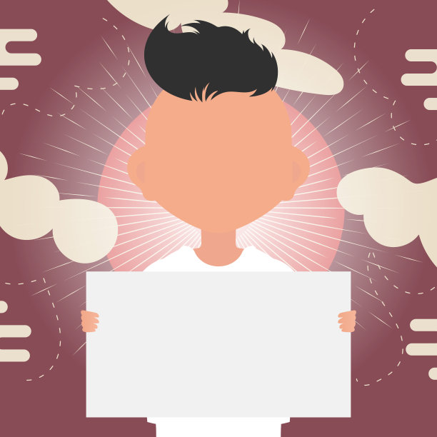 一个可爱的小男孩手里拿着一个空白的平板电脑。放置你的文本。卡通风格。矢量插图。图片下载