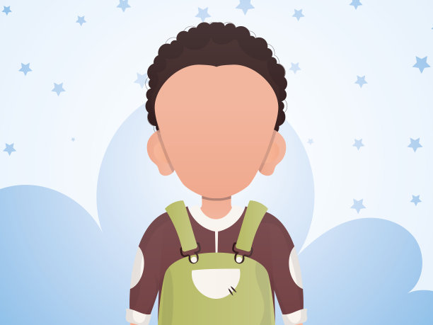 一个可爱的小男孩的肖像。房间里有个孩子的海报。卡通风格。矢量插图。图片下载