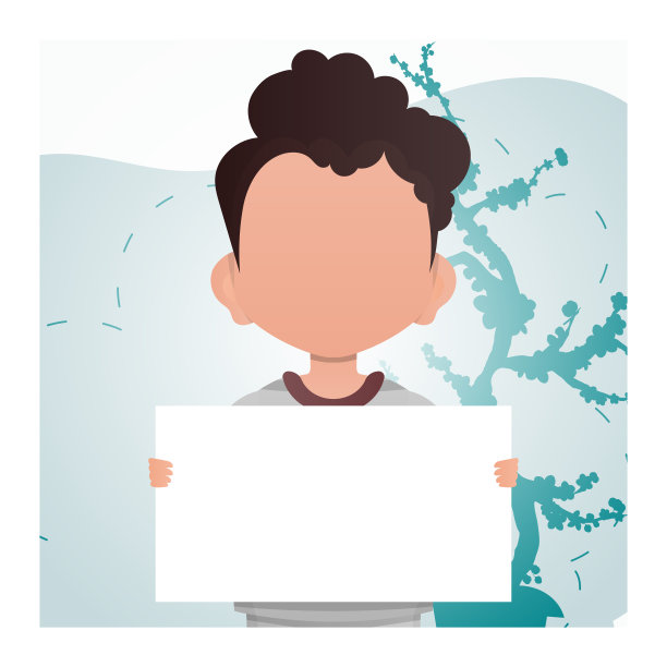 一个小男孩拿着一张空白的海报。文本。卡通风格。图片下载