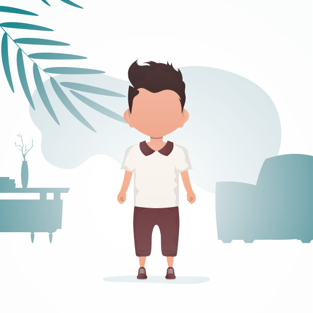 一个可爱的小男孩正站在房间里。带孩子的海报。卡通风格。矢量插图。图片下载