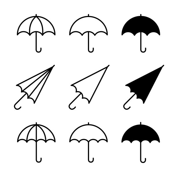 伞的图标集。阳伞图标。伞图标。阴雨天气符号图片下载