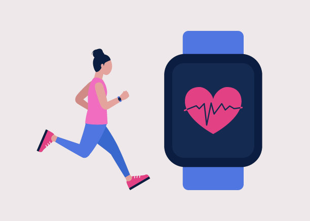 跑步的年轻女子与智能手表图片下载