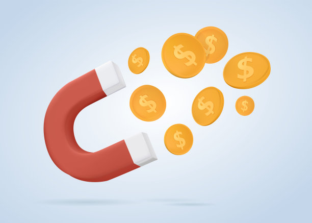 3d磁铁吸引钱硬币。磁石概念用于企业投资收益和金融储蓄、盈利图片下载