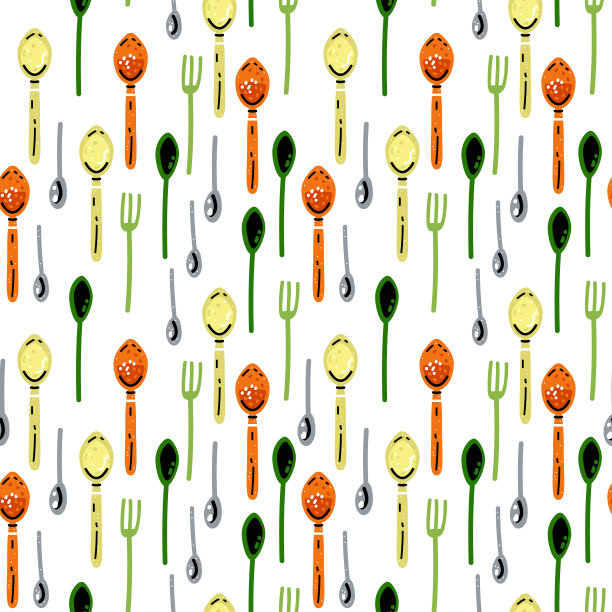 餐具。烹饪设备。叉子和勺子无缝图案图片下载