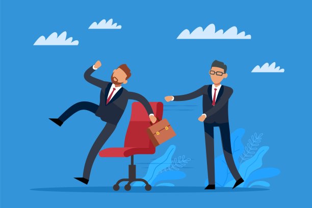 商业竞争。挑衅、管理者冲突、卑鄙的战略实现目标和职业发展、员工或员工冲突、矢量卡通平面孤立概念图片下载