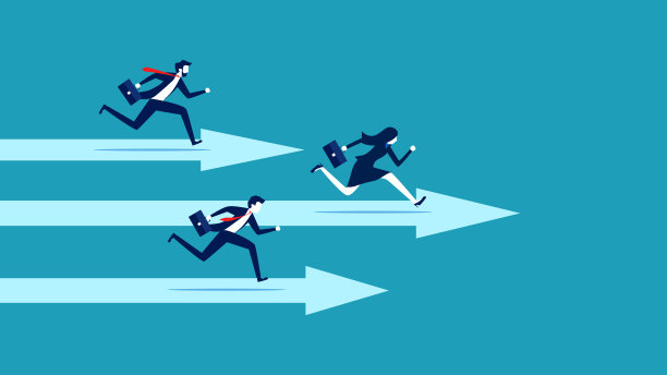 商业女性在“箭”赛道上竞争。商业竞争的胜利图片下载