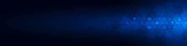 医学背景和医疗保健技术与平面图标和符号。医疗保健业务、创新医药、健康安全、科学、医学研究与发展的概念和理念。图片下载