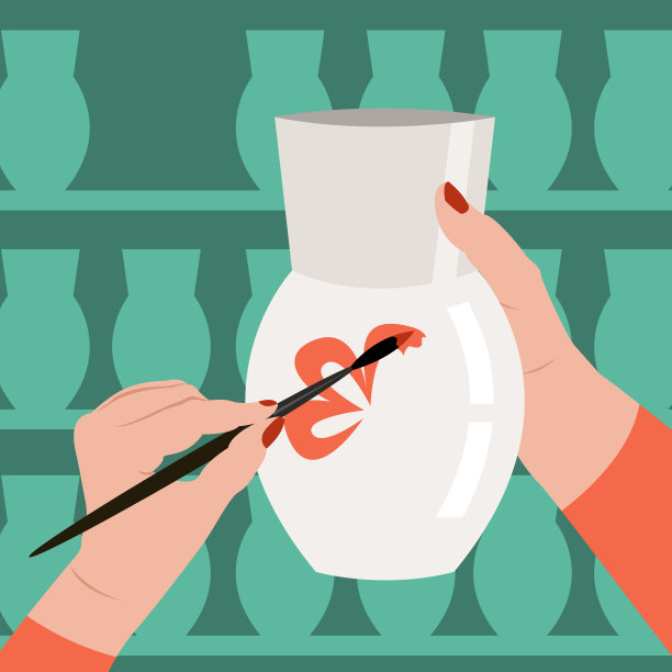 女人的手拿着一个空白的陶瓷花瓶，画一朵花图片下载