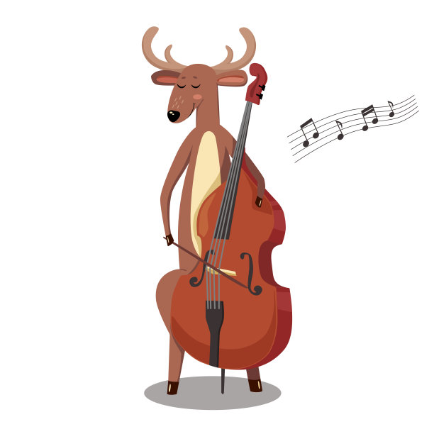 鹿拉大提琴。卡通风格的可爱角色。图片下载