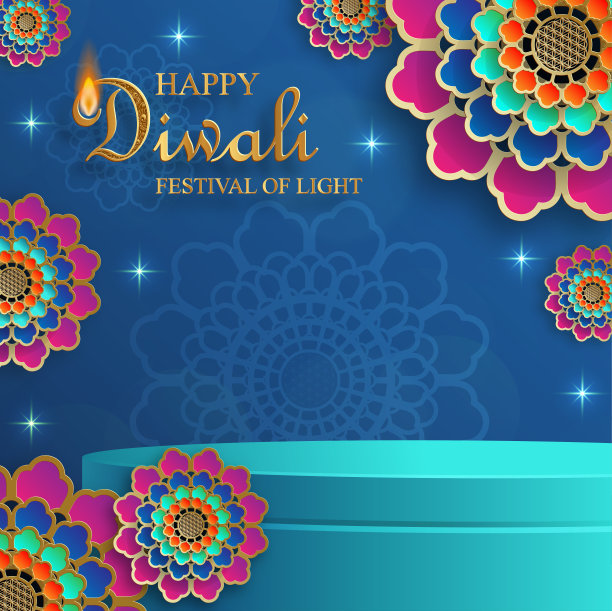 3d平台圆形舞台风格，为排灯节、排灯节或排灯节，用印度灯节灯图片下载