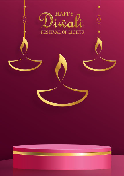 3d平台圆形舞台风格，为排灯节、排灯节或排灯节，用印度灯节灯图片下载