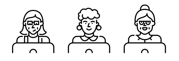 高级女士使用笔记本电脑图标设置。像素完美，可编辑的笔画图标图片下载