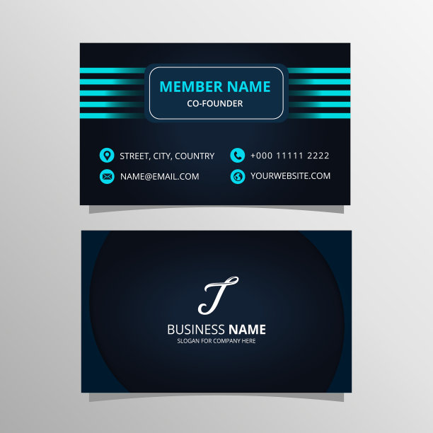 弯曲的深蓝色名片模板图片下载