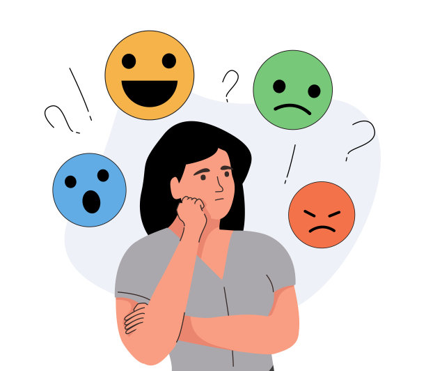 情绪波动的概念。患有双相情感障碍的年轻女性有许多情绪。女人受着荷尔蒙变化的折磨图片下载