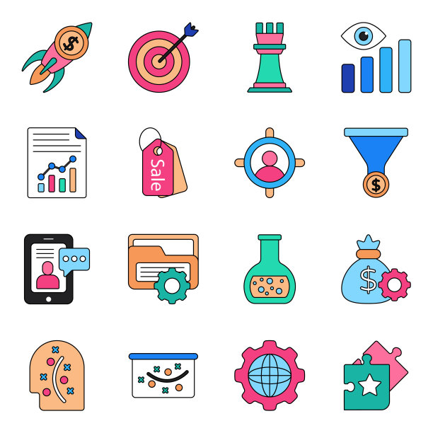 商业营销扁平图标包图片下载