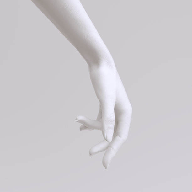 模特白色手部触摸姿势，抽象女性伸手造型3D渲染图片下载