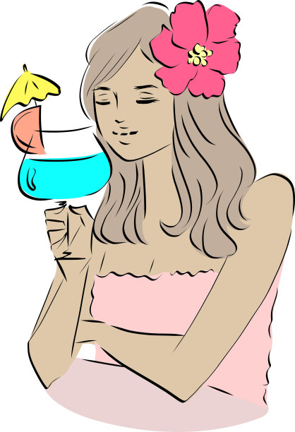年轻女子喝着沙滩鸡尾酒图片下载