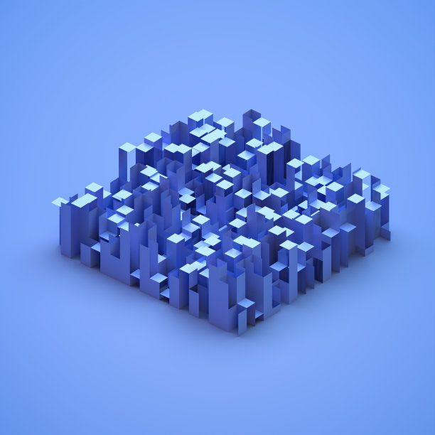 抽象背景蓝色等距长方体描绘的城市景观图片下载