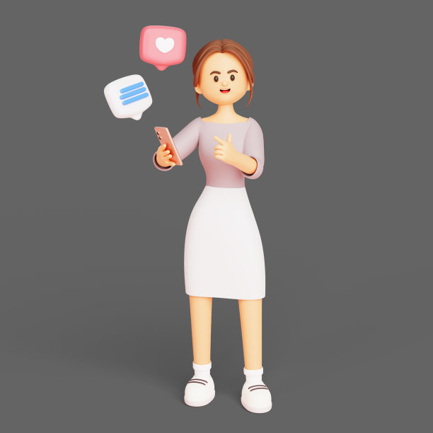 年轻的女商人拿着智能手机，并有气泡消息通知沟通和对话3d插图卡通图片下载