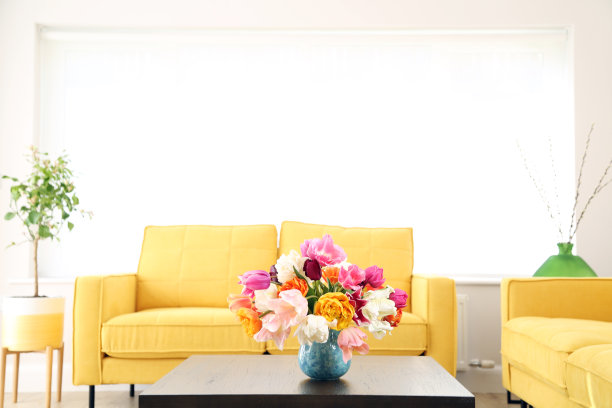郁金香配黄色沙发图片下载