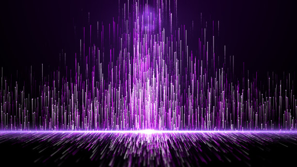 紫色数字线条移动技术数字粒子抽象背景。三维渲染图片下载