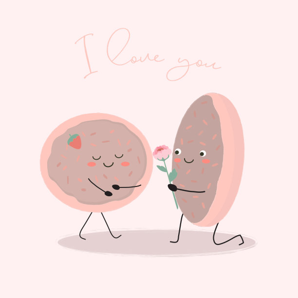 可爱的饼干卡通浪漫情侣在爱矢量插图图片下载