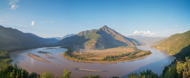 长江第一湾和云南高原山区的自然风光图片下载