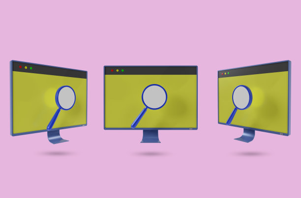 监视器和放大镜图标集，概念搜索浏览器，3d渲染图片下载