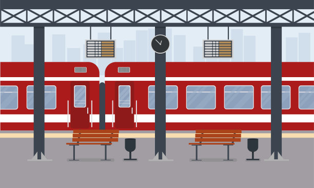 红色旅客列车在火车站火车站在城市图片下载