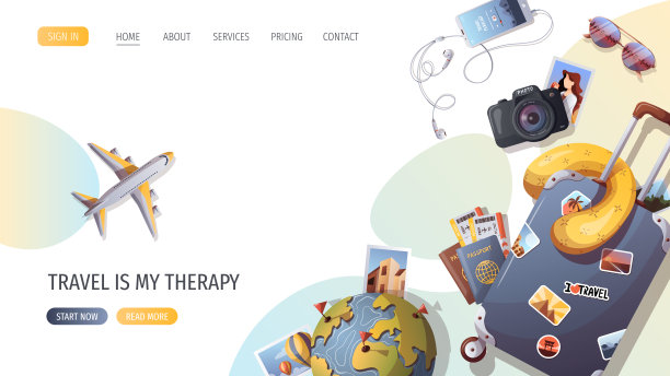 旅行箱，旅行枕头，相机，飞机，眼镜，地球仪，护照和机票。图片下载