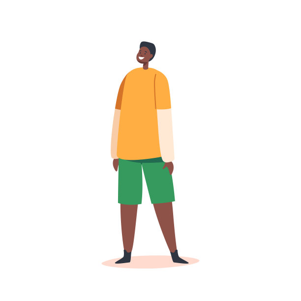 快乐的小非洲男孩穿长袖和短裤孤立在白色背景。微笑的黑人儿童角色图片下载