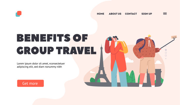 退休人员旅客着陆页模板。观光、拍照、自拍的高级旅游人物图片下载