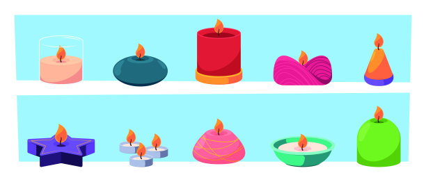 Spa蜡烛。香薰放松的地方中国美容蜡烛棒室内装饰花哨的矢量平面插图图片下载