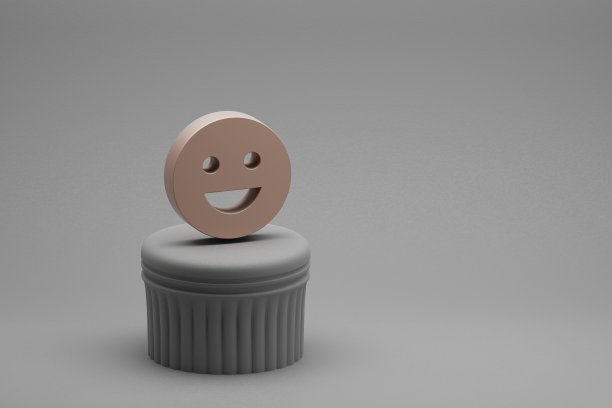 美丽的抽象插图Emoji表情符号在一栏和美妙的背景上。3 d渲染插图。背景图案设计。图片下载