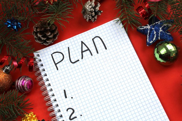 圣诞节背景与记事本。今年的计划。图片下载