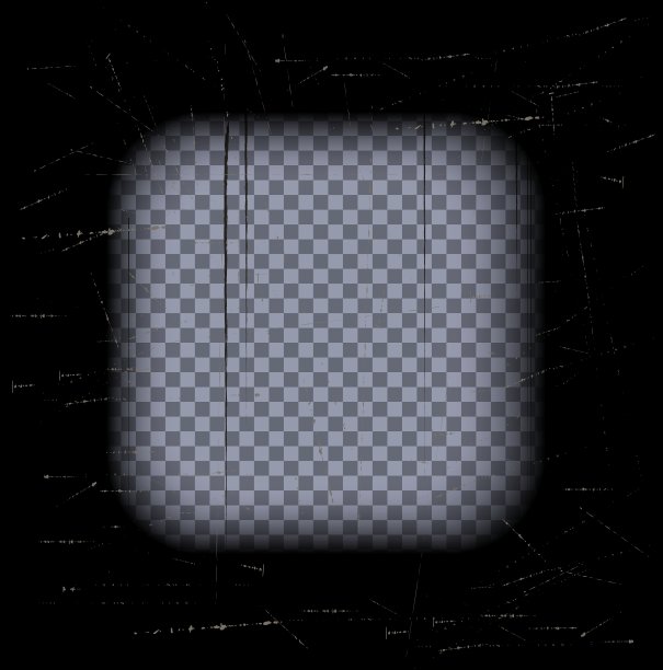 旧的黑色电影框架上的透明背景。刮花了老式录像或照片磁带。3d现实屏幕在复古风格与垃圾摇滚图案。古董幻灯片模板。向量卡说明图片下载