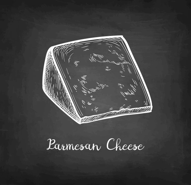 帕尔马干酪粉笔素描。图片下载