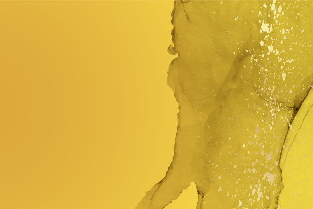 水彩背景与抽象的黄色墨水波和金色的飞溅。图片下载