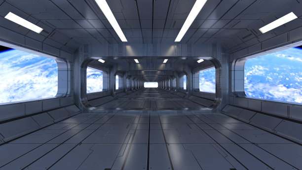 3 d渲染。未来的走廊。现代建筑概念和内部宇宙飞船图片下载