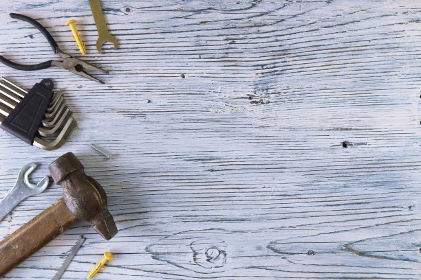 古董金属工具，父亲节，木制背景，俯视图，平面，复制空间图片下载