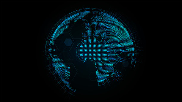 未来技术全球全息图全球化概念，世界网点模式透明为数字图形元素，矢量插图图片下载